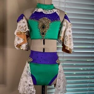 Elegant Green and Purple dance costume with Lace Accents